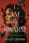 I Am the Swarm book cover: Illustration of a girl’s head surrounded by a swarm of butterflies, dragonflies, wasps, stick insects, and moths