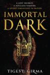 Immortal Dark book cover: Brown-skinned hand holds bleeding miniature gothic building on dark background