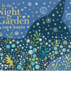 In the Night Garden book cover: Navy blue silhouette of a cat covered in stars and flowers