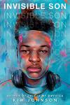Invisible Son Book Cover: Illustration of the face of a Black teen with headphones around his neck against a turquoise background