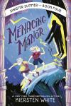 Menancing Manor book cover: Twins flee a dark figure in a spooky mansion