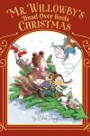 Mr. Willowby's Head Over Heels Christmas book cover: A Christmas tree being ridden like a sleigh by a Bear, a fox, a duck, and a mouse