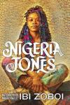 Nigeria Jones book cover: Colorful mosaic image of Black teen seated cross-legged behind the title in white text