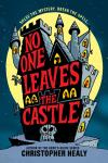No One Leaves the Castle book cover: A cartoon castle outlines the book's title in red letters, with characters backlit in the windows