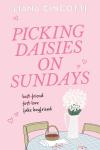Picking Daisies on Sundays book cover: Drawing of a kitchen table with flowers and love notes on a pink background with the book title in dark pink