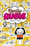 Really Rubie book cover: Cartoon girl with wide eyes on yellow book cover, surrounded by doodles