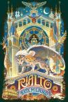 Rialto book cover: Winged leopard, ornate towers, a girl with butterfly wings in a celestial setting