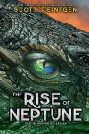 The Rise of Neptune book cover: A close up of a dragons eye and green scales over an orange background