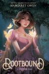 Rootbound book cover: Rapunzel with short, dark hair, surrounded by glowing butterflies