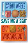 Save Me a Seat Book Cover-a lunch tray with American food across from one with South Indian food