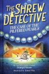 The Shrew Detective book cover: Tiny shrew in Sherlock attire, with lurking orange cat and large string of pearls.