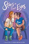 Stars in Their Eyes book cover: Illustration of two teenagers sitting in chairs next to one another, leaned in and kissing