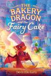 The Bakery Dragon and the Fairy Cake book cover: Small red-orange dragon in chef's hat stirs cake batter as tiny turnip fairy pours in sprinkles