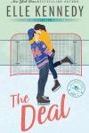 The Deal Book cover: Illustration of a male hockey player holding a woman in an embrace as they kiss on the rink in front of a goal