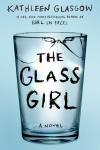 The Glass Girl book cover: The title is written in black on a clear, broken drinking glass against a sky blue background