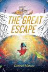 The Great Escape book cover: Girl in red suit floats in underground galaxy with a flying green creature as three little kids on land above her look on