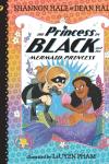 white gril princess in a diving hemet and wearing flippers is under the sea visiting a Black mermaid holding a pink shell