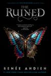 The Ruined book cover: A blue and pink stained glass butterfly with the bottom right wing dirtied and broken 