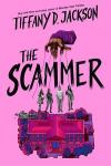 The Scammer book cover: bright pink cover has an illustration of four young women attached by strings to a puppeteer’s hand 