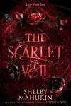 The Scarlet Veil book cover: Images of roses and lace against a background in dark red and black