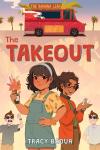 The Takeout Book Cover: Filipino girl holding a bottle standing next to an Indian boy holding a rat, with other images surrounding them