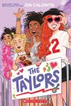 The Taylors book cover: Four excited girls in Taylor Swift-inspired outfits cheering at a concert-style barricade