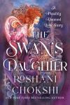 The Swan's Daughter book cover: Demelza stands in front of Rathe Castle, purple skirts and red curls windswept, with one veritas swan wing exposed