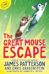 The Great Mouse Escape book cover: Blue mouse and brown mouse flying through the air to safety from an explosion