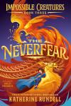 The Neverfear book cover: Teen boy riding golden deer as firebird swoops overhead