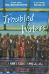 Troubled Waters book cover: Group of people in business attire walking against vibrant backdrop