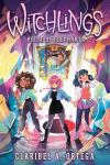 House of Elephants book cover: Three tween witches hold hands inside swirl of magic 