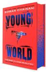 The Young World book cover: An illustration of an upside down U.S. capitol building against a bright red background