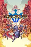 The cover art for Souldiers, featuring dozens of knights, wizards, and more grouped together in dramatic posing.