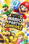 Super Mario Party Jamboree box shot: Mario, Peach, Bowser, Luigi, and others fly through the air, smiling