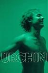 Urchin movie poster: A smiling shirtless White man with his arms open seen through a green lens