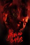 All Fun and Games Movie Poster: Bathed in a red light, the face of Marcus (Asa Butterfield) is on the right, an "X" carved into his forehead, while the face of Billie (Natalia Dyer) is on the left, looking scared
