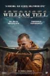 William Tell movie poster: Claes Bang as William Tell points a crossbow directly at he camera