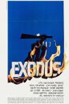 Exodus movie poster: A drawing of hands emerging out of flames holding a rifle