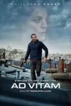 Ad Vitam movie poster: White French man in dark blue hoodie and black pants with handgun in one hand center runs across rooftops in Paris, France