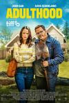 Adulthood movie poster: Kaya Scodelario and Josh Gad stand in the backyard of a house, holding a shovel, with a human-sized trash bag on the grass