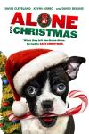 Alone for Christmas Movie Poster: Cute dog Columbus wears a Santa hat and holds a candy cane in his mouth