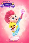 Bebefinn Sing-Along Movie Into The Pinkfong World Movie: Bebefinn holds a star wand and a Baby Shark plush toy as they magically dive inside a tablet.