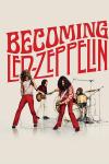 Becoming Led Zeppelin movie poster: The band playing on a white background and their name above them in red