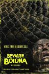 Beware Boiúna movie poster: A person covered in mud shrinks from a large, scaly beast