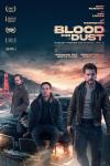 Blood for Dust Movie Poster: Cliff sits on a car hood, Ricky holds a gun, and John lurks behind, the sun low in the sky
