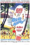 Blue Hawaii movie poster: Elvis Presley sings next to a giant surfboard as others dance around him