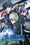 BLUE LOCK THE MOVIE -EPISODE NAGI- Movie Poster: Soccer players with unique skills surround a blue glowing soccer ball.