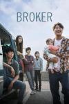 Broker movie poster: Five South Korean adults of varying ages stand by a van, a middle-aged man holds a baby