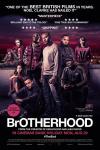 Brotherhood movie poster: A group of people pose together on the roof of a building with the city lights behind them