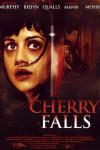 Cherry Falls movie poster: A giant knife features with a close-up of a teenage girl's face on one side and a man on the other